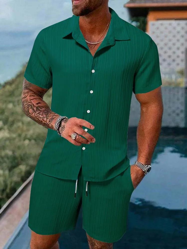 Polo de sport décontracté pour hommes, couleur unie, ample, manches courtes, Short avec cordon de se