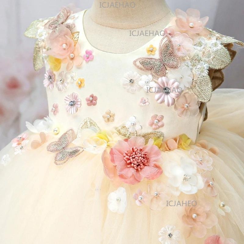 Nouvelle Robe de Princesse Faite à la Main avec Appliques pour Filles, Tenue de Cérémonie, d'Anniver