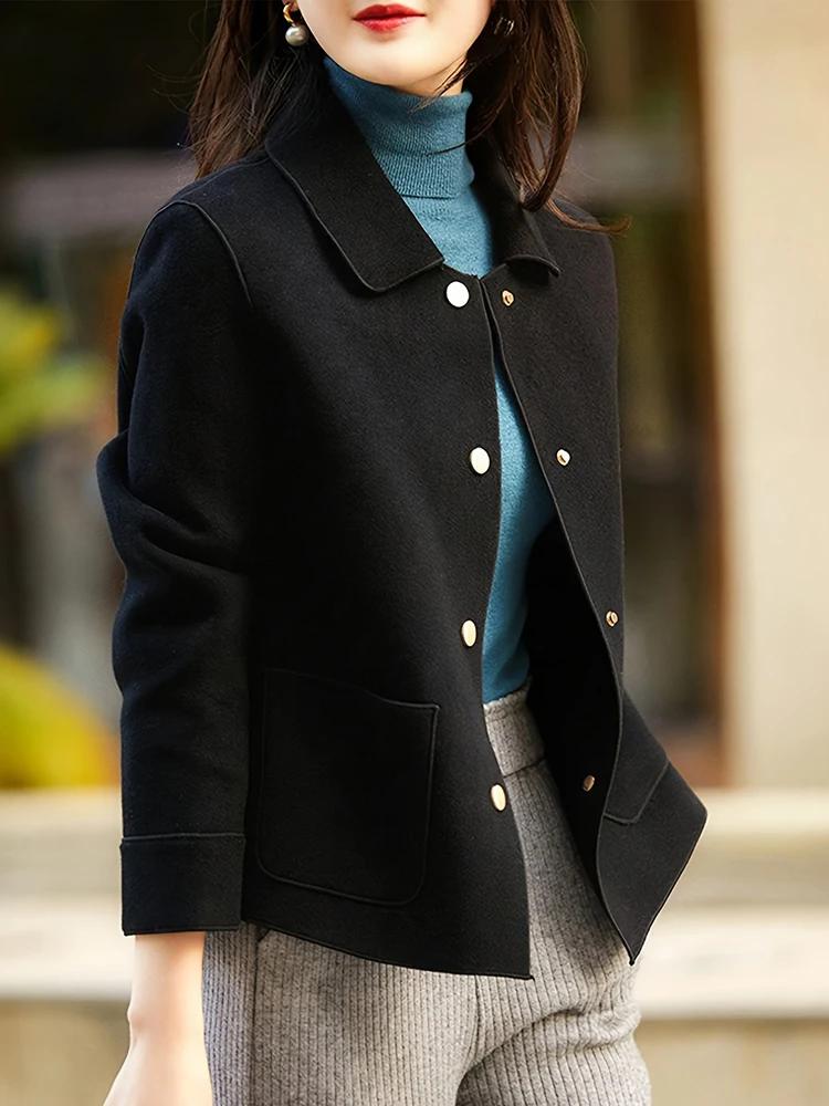 Manteaux classiques en laine courts et solides pour femmes, vêtements chauds d'automne et d'hiver po