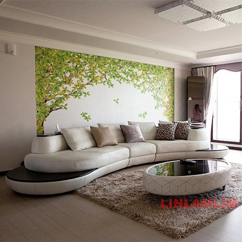 Canapé sectionnel incurvé moderne de luxe en cuir véritable, Design blanc et noir, décoration contem