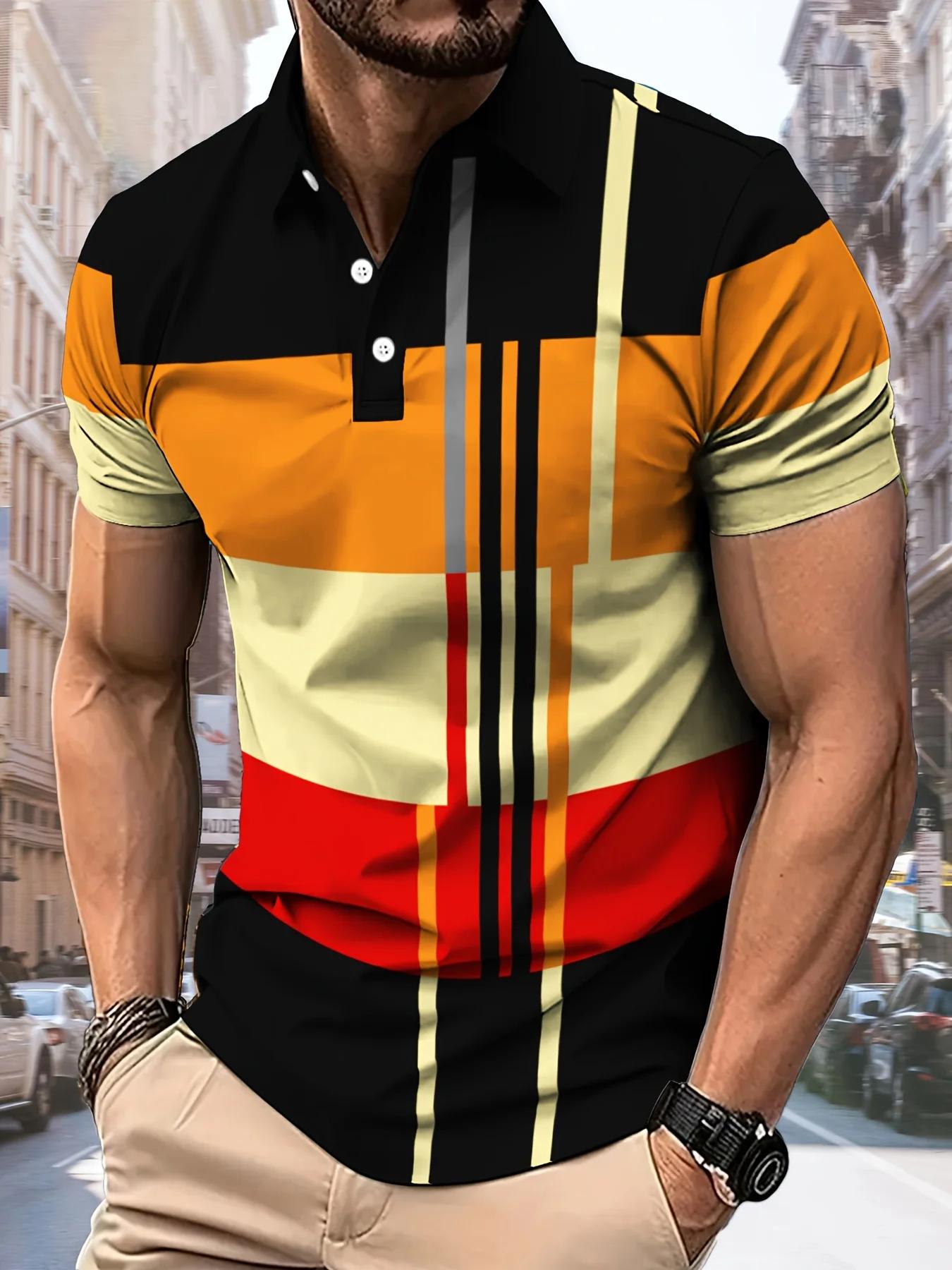 La nouvelle chemise POLO pour hommes d'été 2025 présente une impression de motifs rayés 3D décontrac