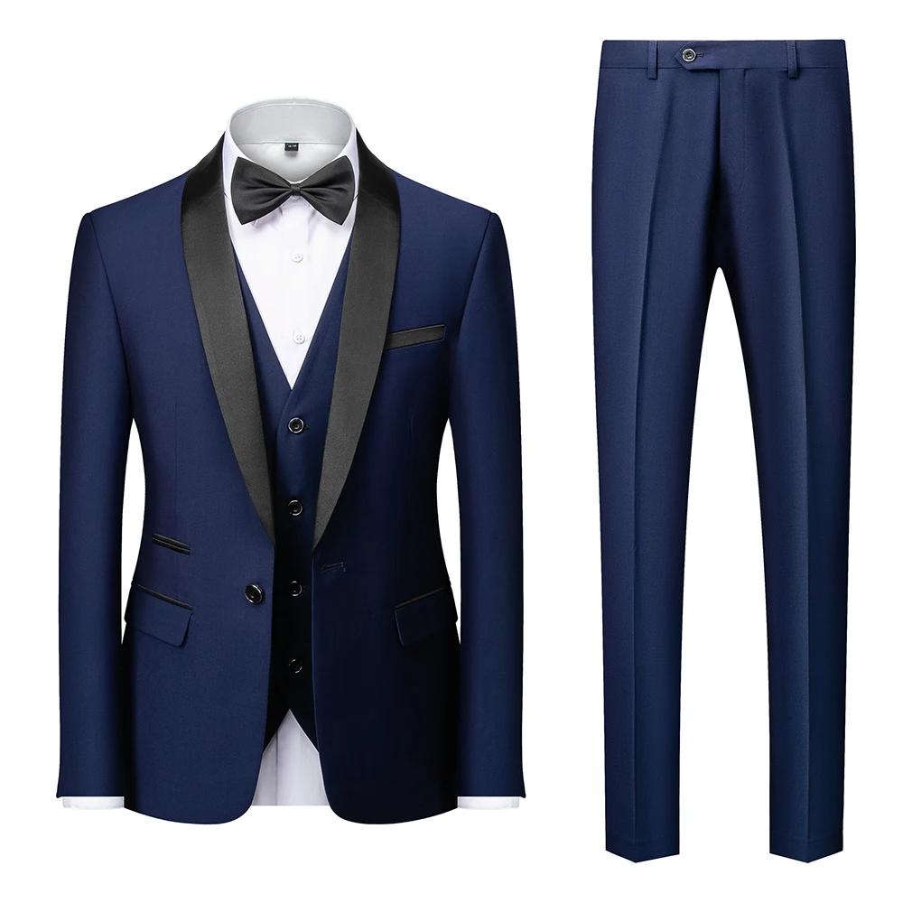 Costume de smoking décontracté pour homme, de marque haut de gamme, style boutique, blazer, gilet et