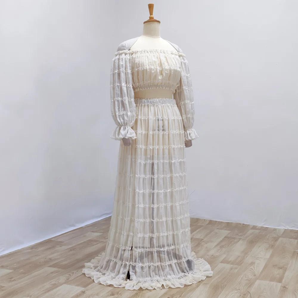 Robe de maternité plissée en mousseline de soie, Sexy, épaules dénudées, haut court, pour femmes enc