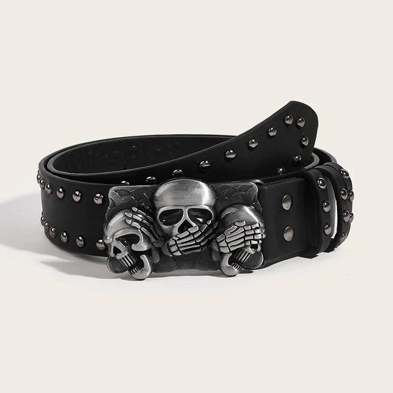 Nouvelles ceintures pour femmes de haute qualité marque de luxe Punk Goth Rivet noir jean unisexe ho
