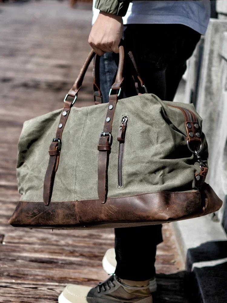 MUCHUAN hommes sacs de voyage M sacs à bagages à main toile cuir voyage sacs polochon sacs à bandoul