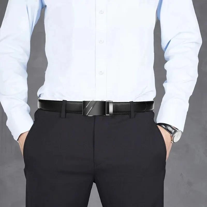 Ceinture en cuir PU pour hommes d'affaires, véritable marque de luxe, structure en métal, haute qual