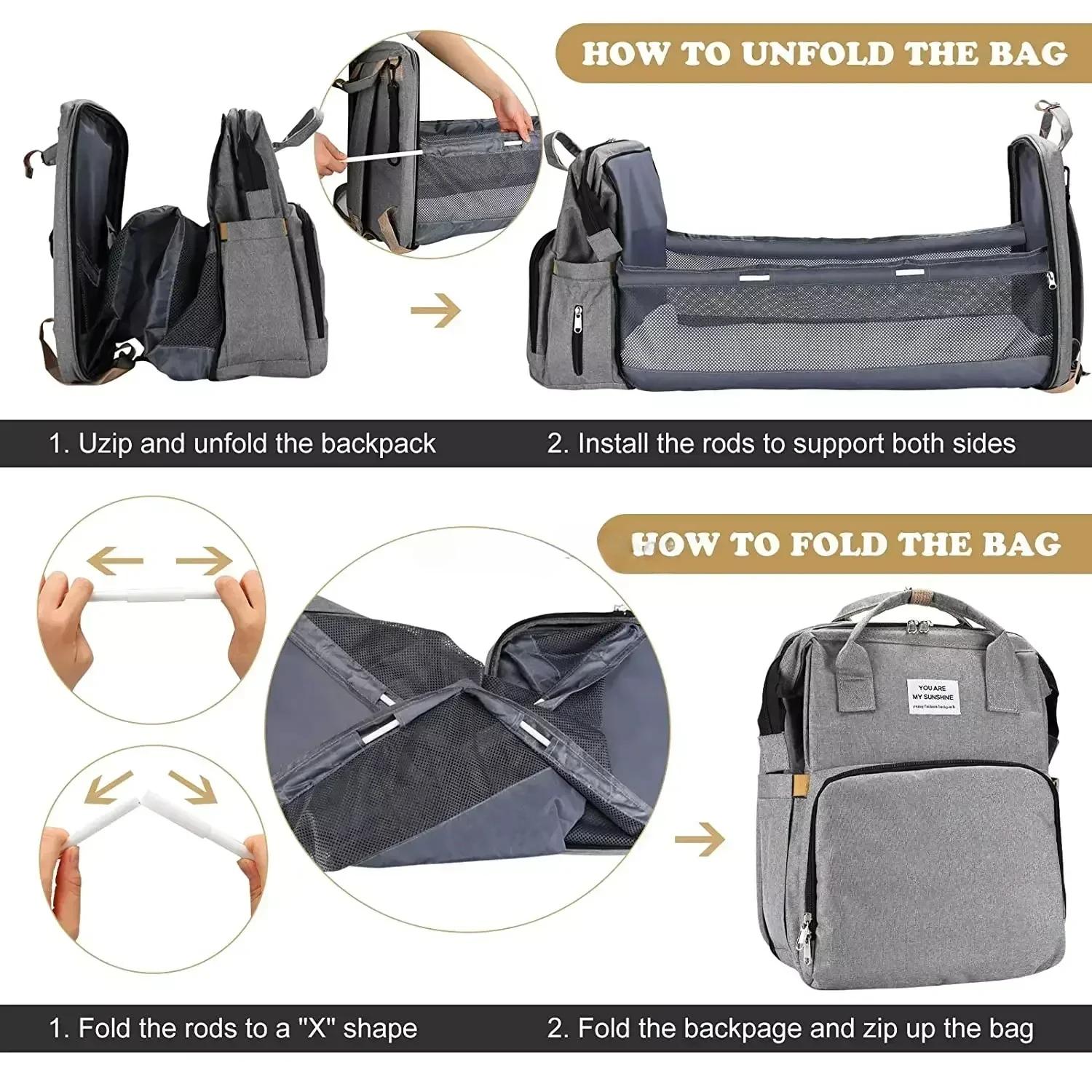 Sac à couches pliable, sacs de lit pour bébé, sac à dos de voyage pour berceau avec Station à langer