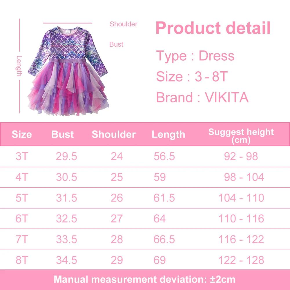 VIKITA-Robe Tutu à Manches sulfpour Fille, Tenue de Princesse, Irrégulière, en Tulle et Maille, Impr