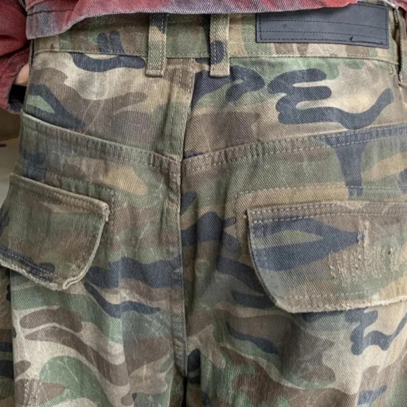 Faux jean déchiré délavé de Camouflage pour hommes, pantalon décontracté, ample et droit, nouvelle c