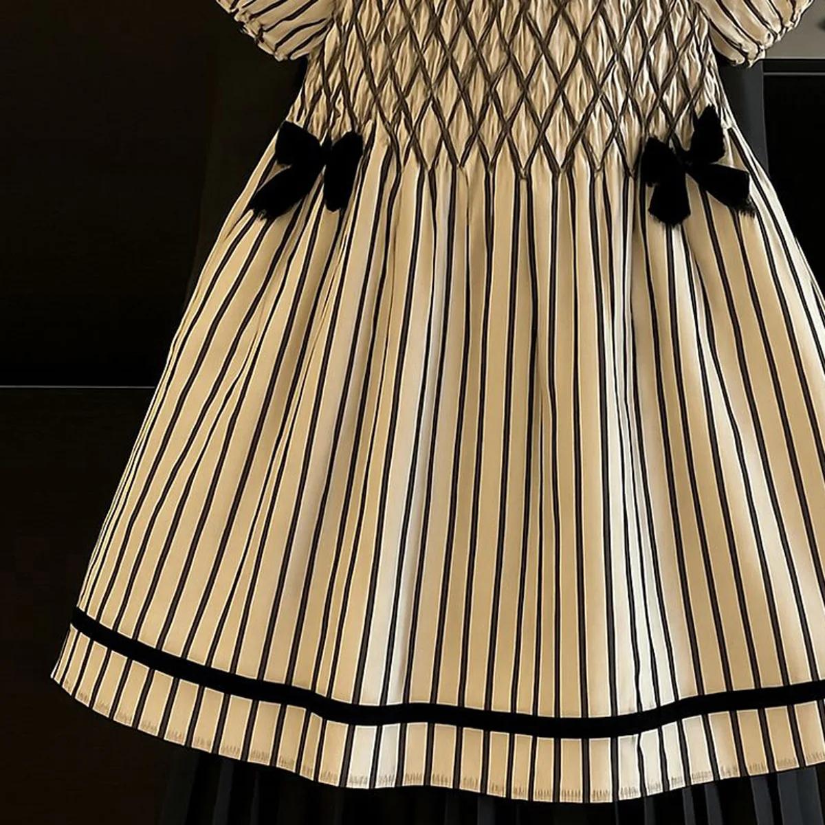 Robe d'été pour filles, nouveau Style, rayée, manches courtes, jupe quotidienne, pur coton, à la mod