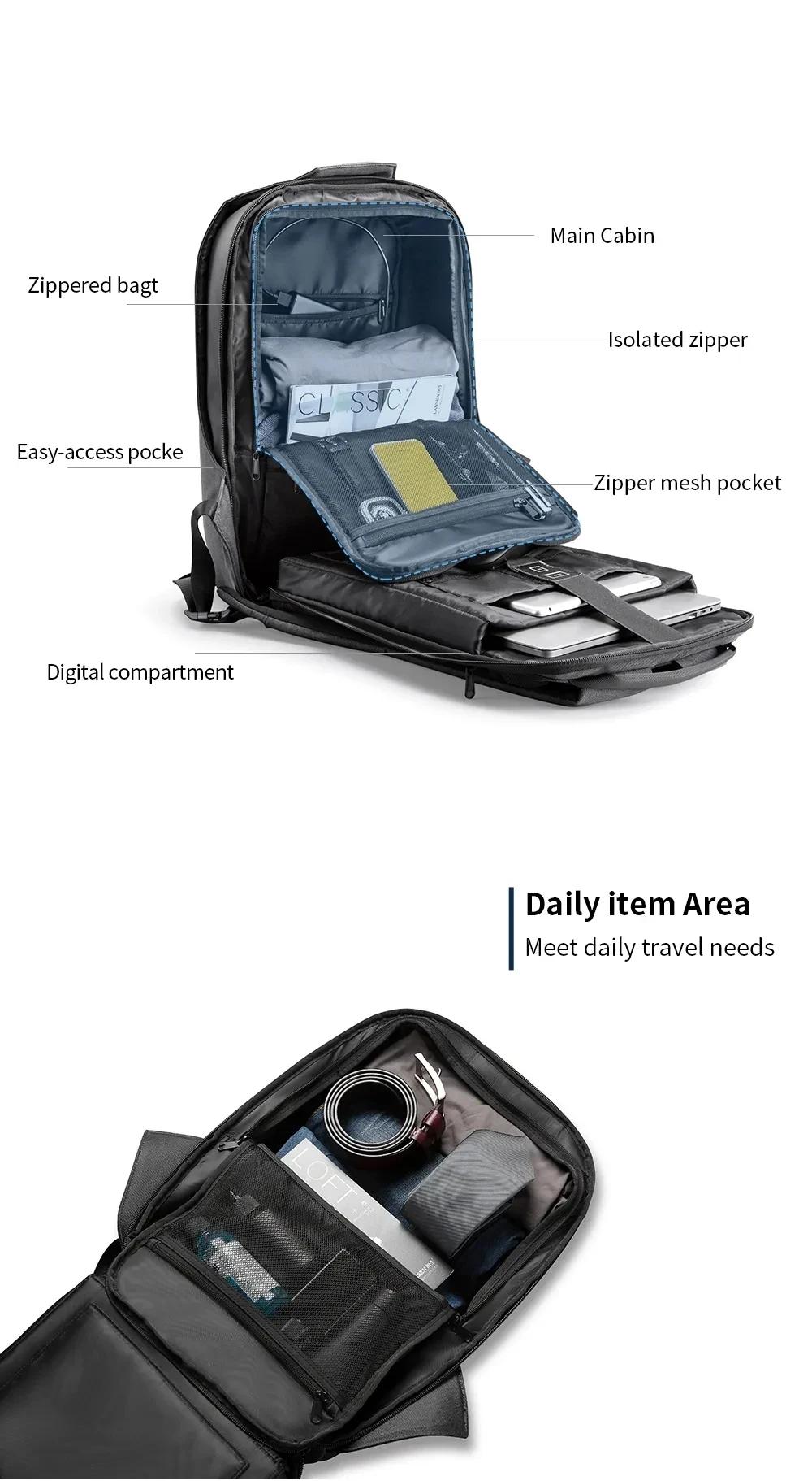 Kingsons sac à dos antivol hommes 15.6 pouces ordinateur portable 180 degrés ouvert W USB charge sac