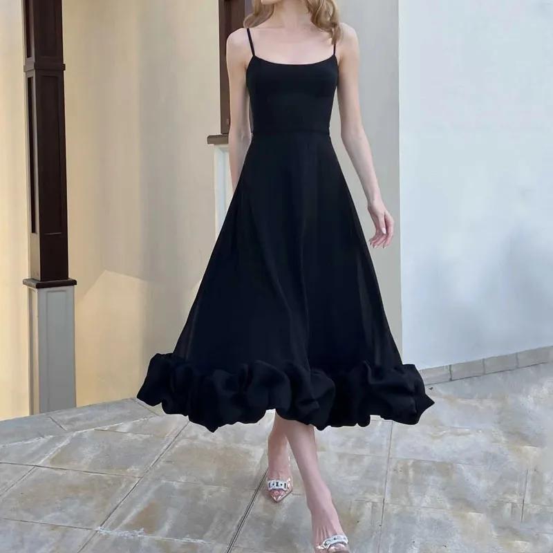Robe longue élégante à volants pour femmes, jupe trapèze, jupe trapèze, monochromatique, sangle à la