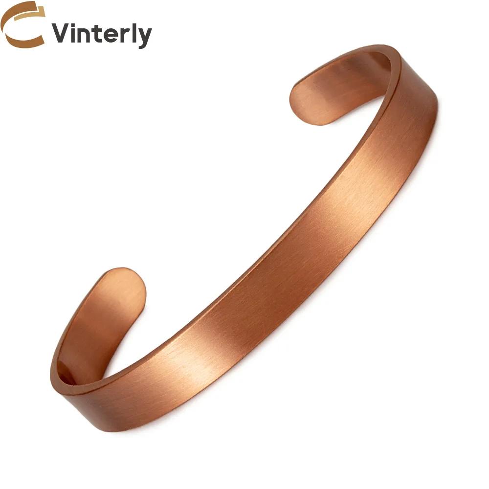 Vinterly Bracelets en cuivre pur pour femmes hommes unisexe 9.5mm de large réglable manchette ouvert