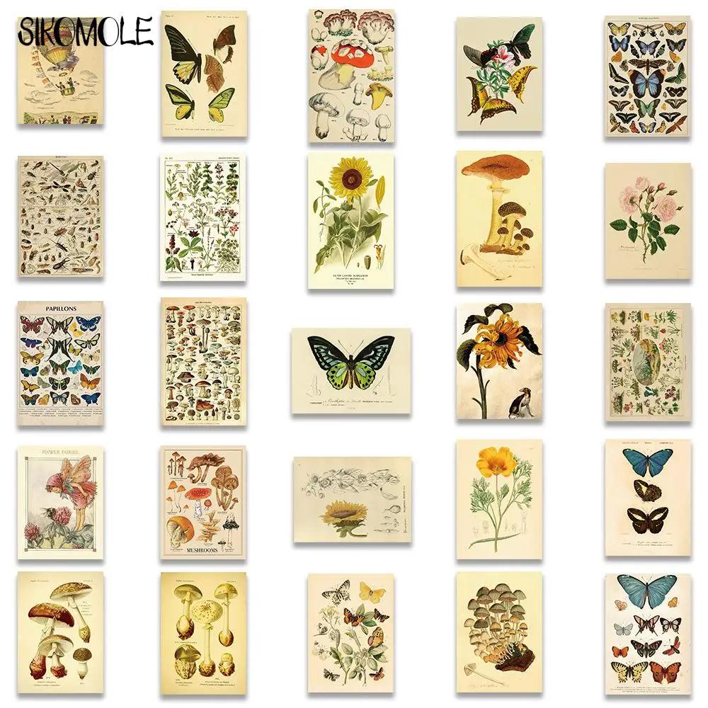 10/30/50 PIÈCES Rétro Plante Insectes Fleur Art Autocollants Champignon Animaux BRICOLAGE Enfants Or