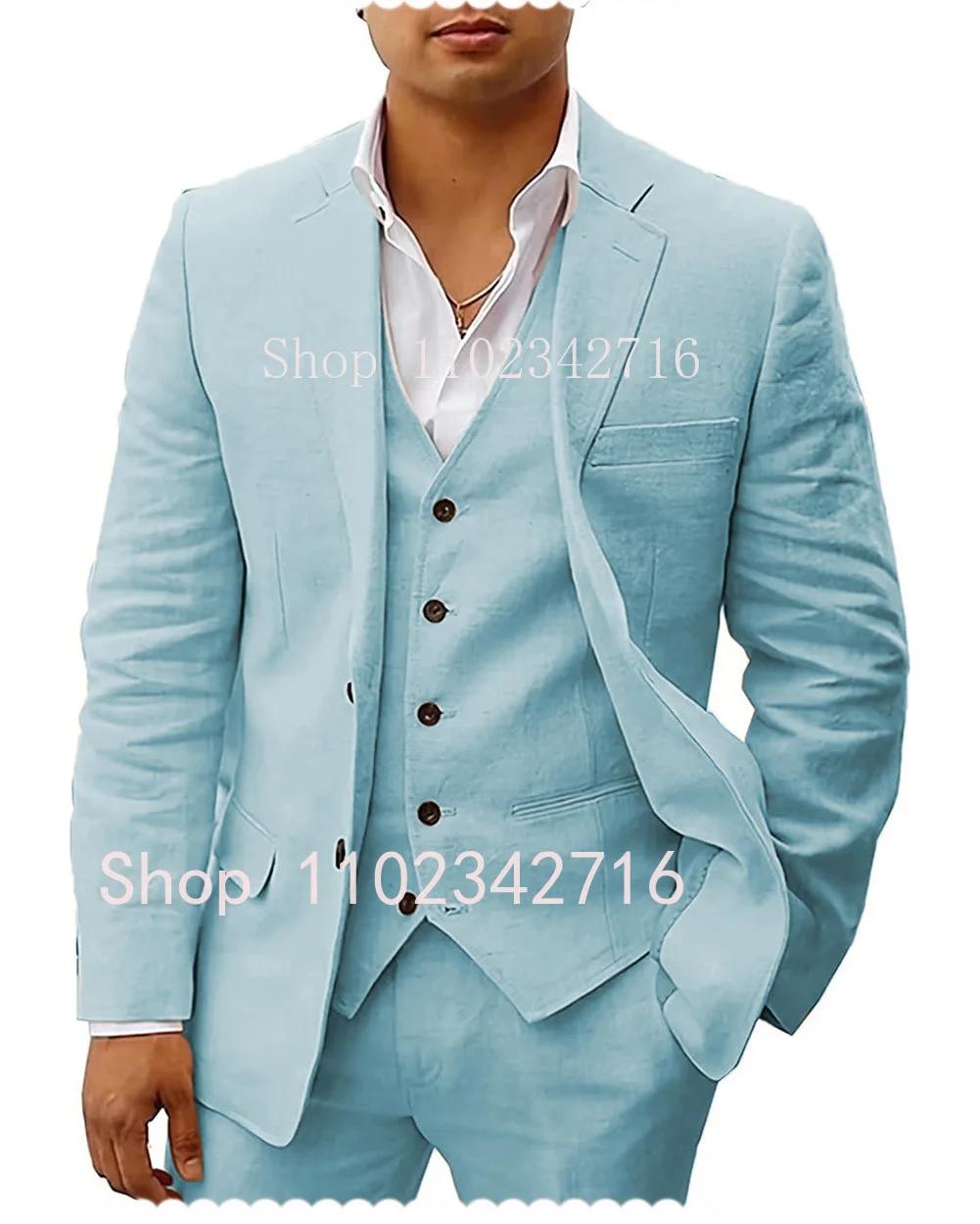 Costume d'été 3 pièces en lin pour hommes, Tuxedos pour marié de mariage, décontracté, plage, person