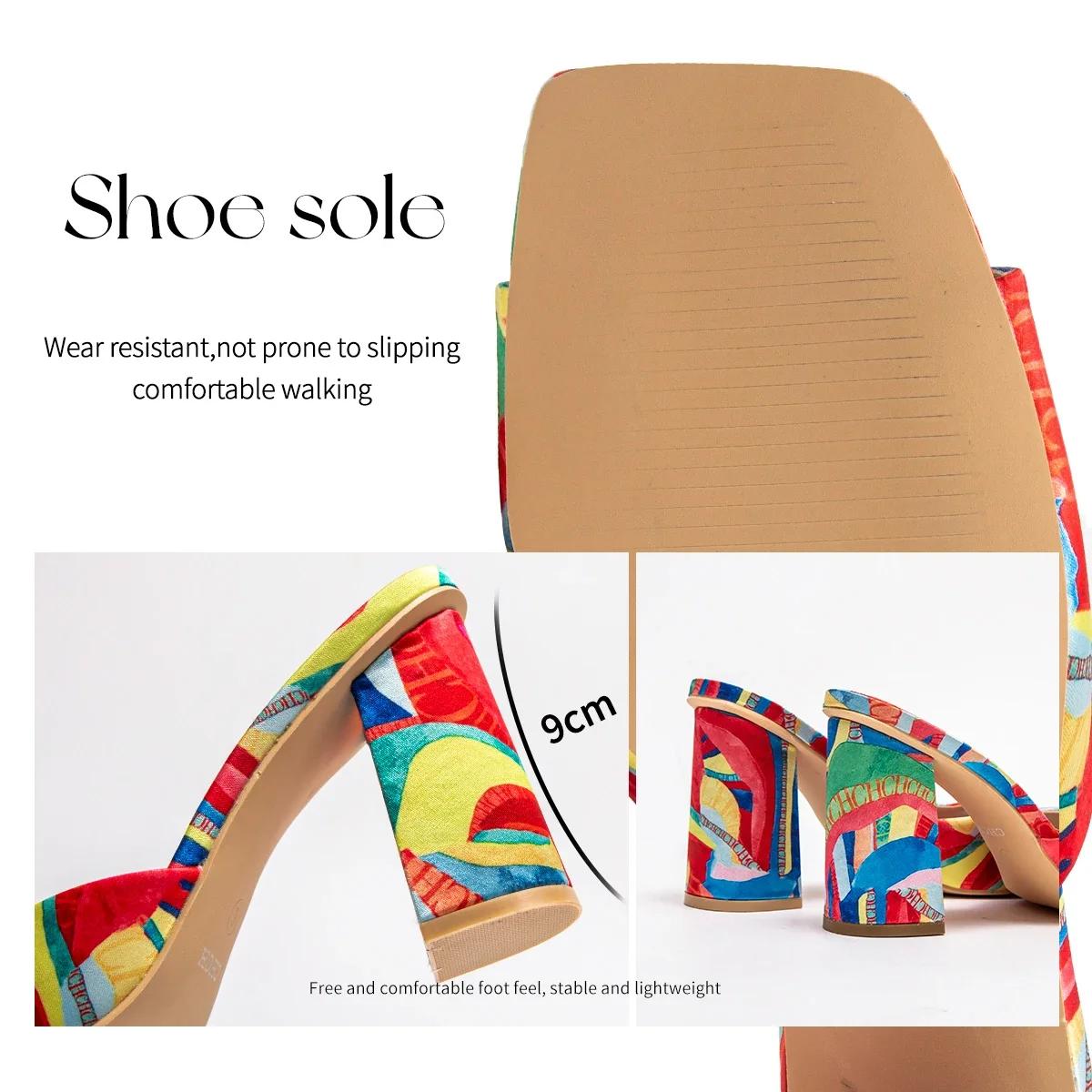 C-H femme chaussures sandales à talons épais carré bout ouvert sandales coulissantes étudiants