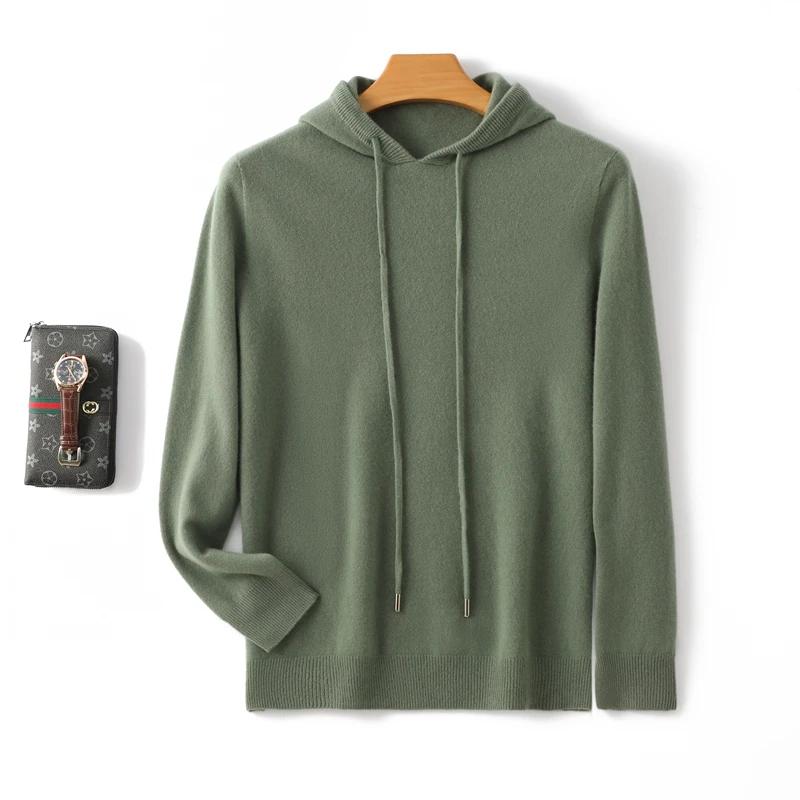 Pull à Capuche en Laine Mérinos 100% pour Homme, Col en Cachemire, Décontracté, à Manches sulf, Coll