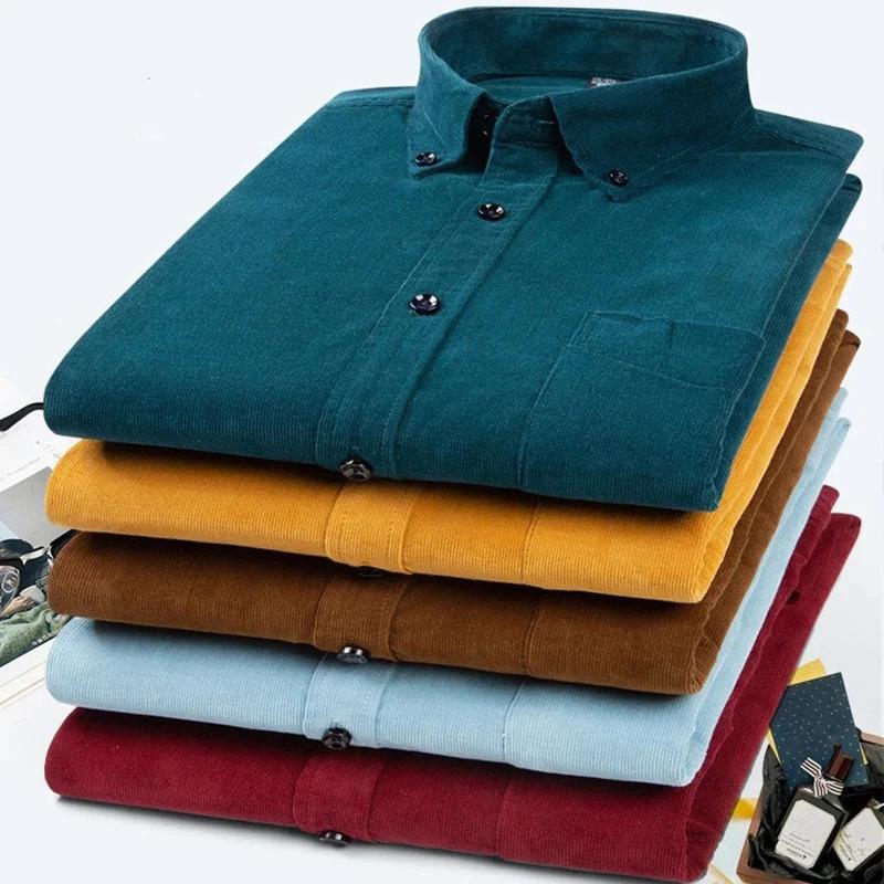 Chemise en velours côtelé à manches longues pour hommes, 100% coton, coupe régulière décontractée, p