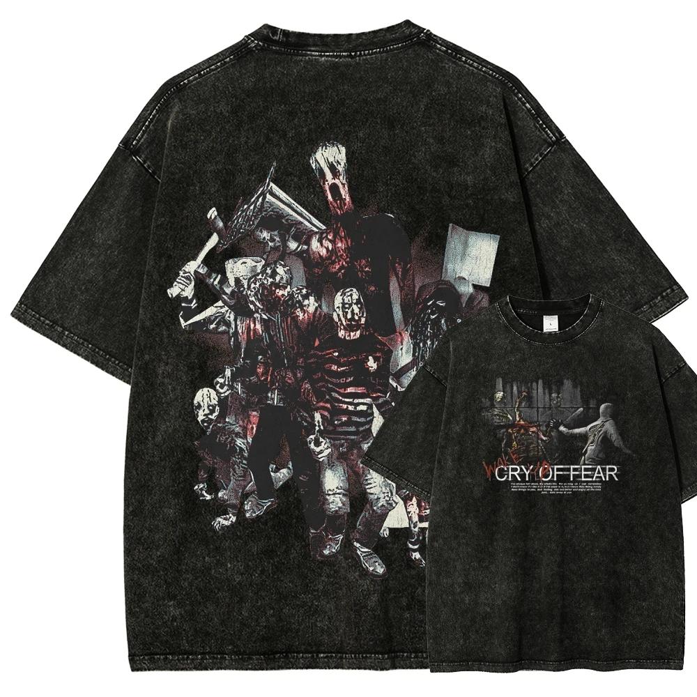 Cry of Fear – T-shirt délavé, nouveau modèle, vêtements surdimensionnés pour les amateurs d'anime, v