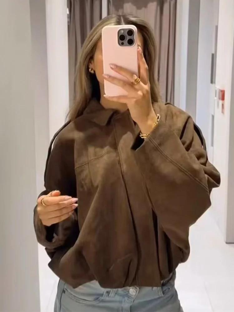 Veste en daim vert pour femmes, nouvelle mode printemps 2026, manches longues, fermeture éclair, sur
