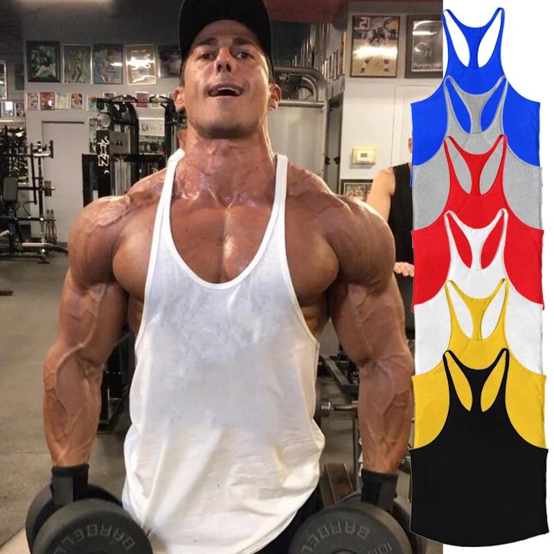 Débardeur basique en coton de couleur unie pour hommes, sans manches, dos en Y, gilet de gymnastique