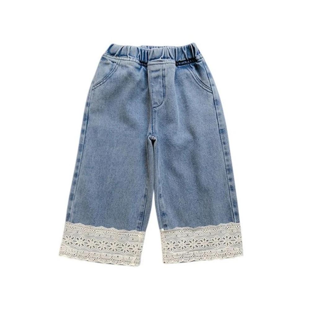 Jeans bleus été version coréenne enfants 2-7 ans - Pantalon décontracté fille dentelle nouvelle collection