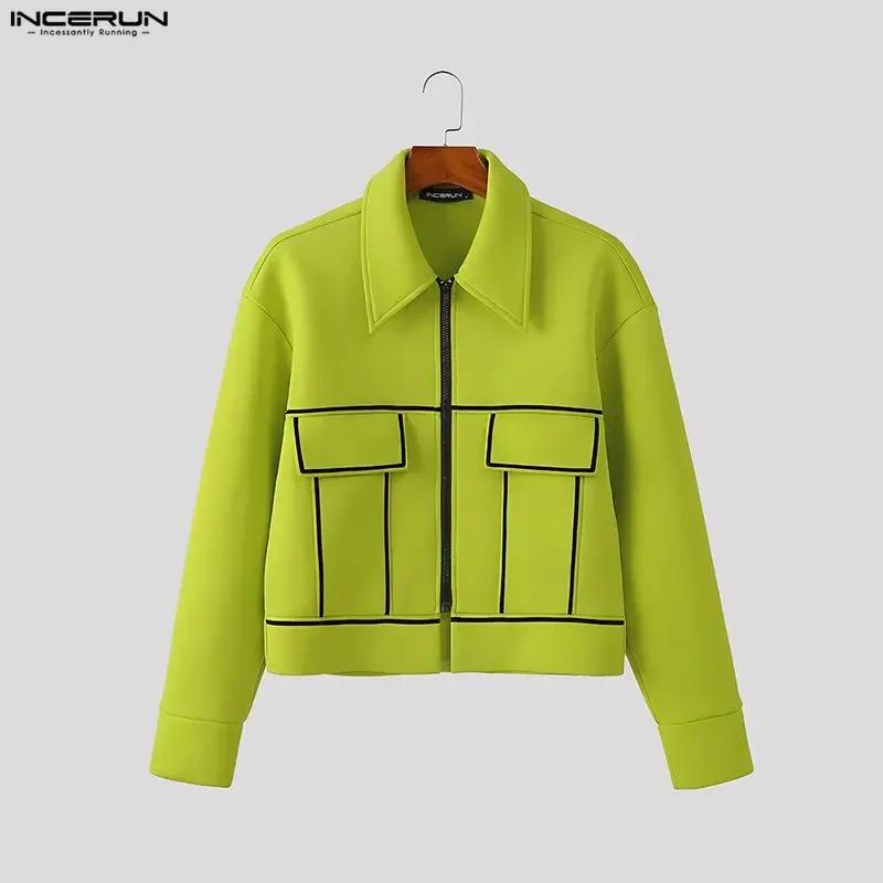 Vestes Homme INCERUN – Blousons Courts à Revers et Manches Longues avec Fermeture Éclair, Style Patc