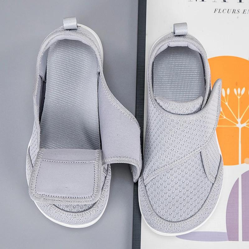 Chaussures ouvertes pour personnes âgées, chaussures pour diabétiques réglables, pieds gonflés, larg