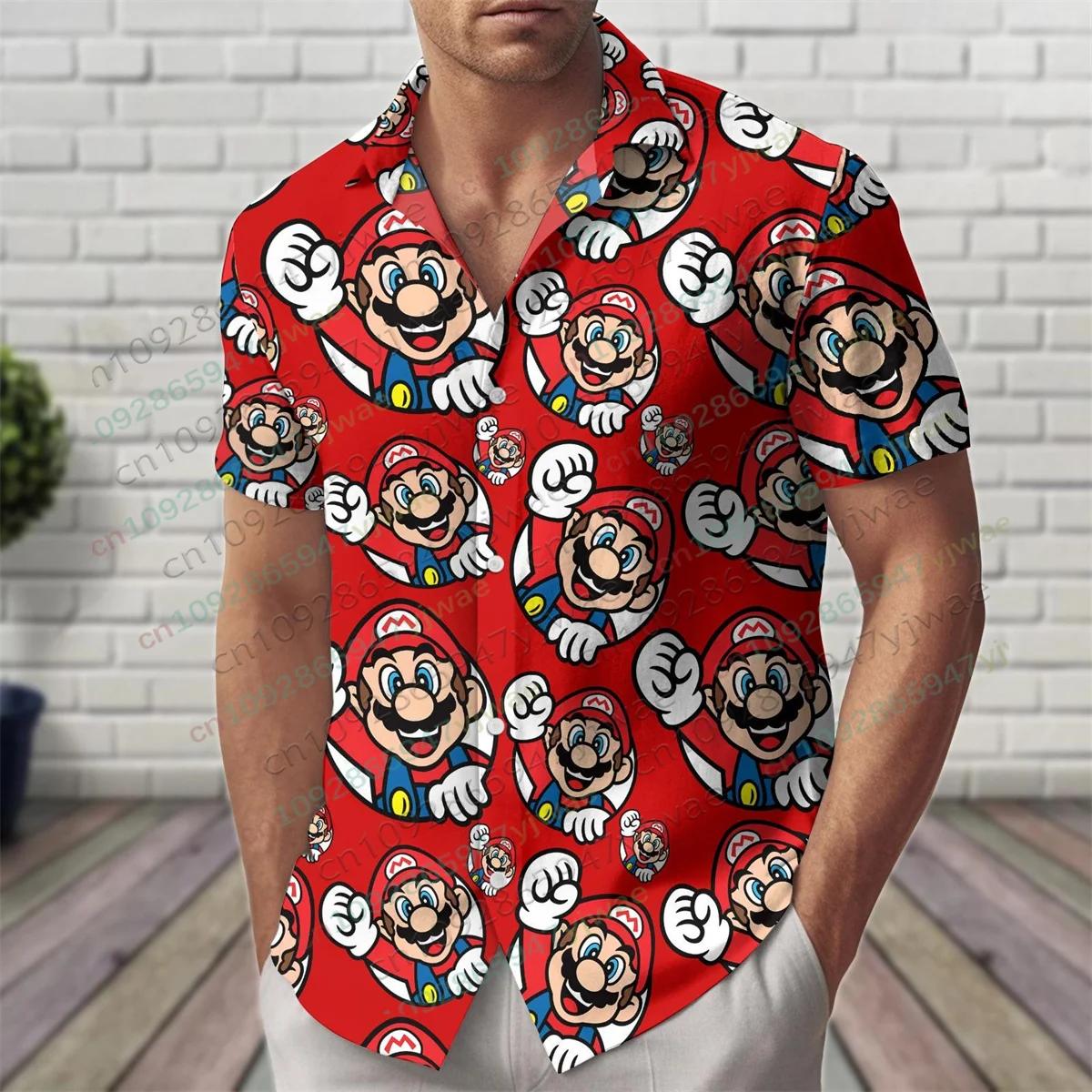 Chemise Hawaïenne à Boutons Imprimée Intégrale Super Mario Toad Bowser Luigi Yoshi, Personnages de J