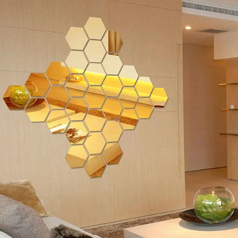 Autocollants muraux hexagonaux en acrylique, 6/12 pièces, autocollants de carrelage en mosaïque en 4