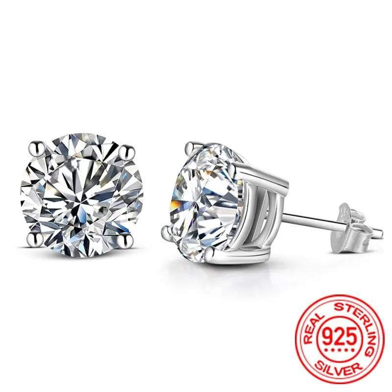 Boucles d'oreilles en argent Sterling 100% Moissanite pour femmes, 0.5-2 Carat, 8.0mm, couleur D, bi