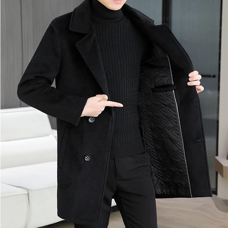 Manteau mi-long en laine pour homme style Business Casual, collection Hiver 2026, chaud, avec doublu