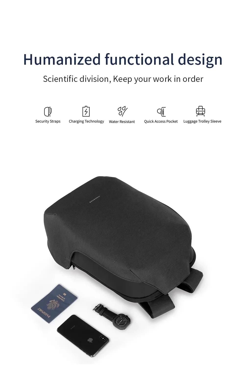 Kingsons sac à dos antivol hommes 15.6 pouces ordinateur portable 180 degrés ouvert W USB charge sac
