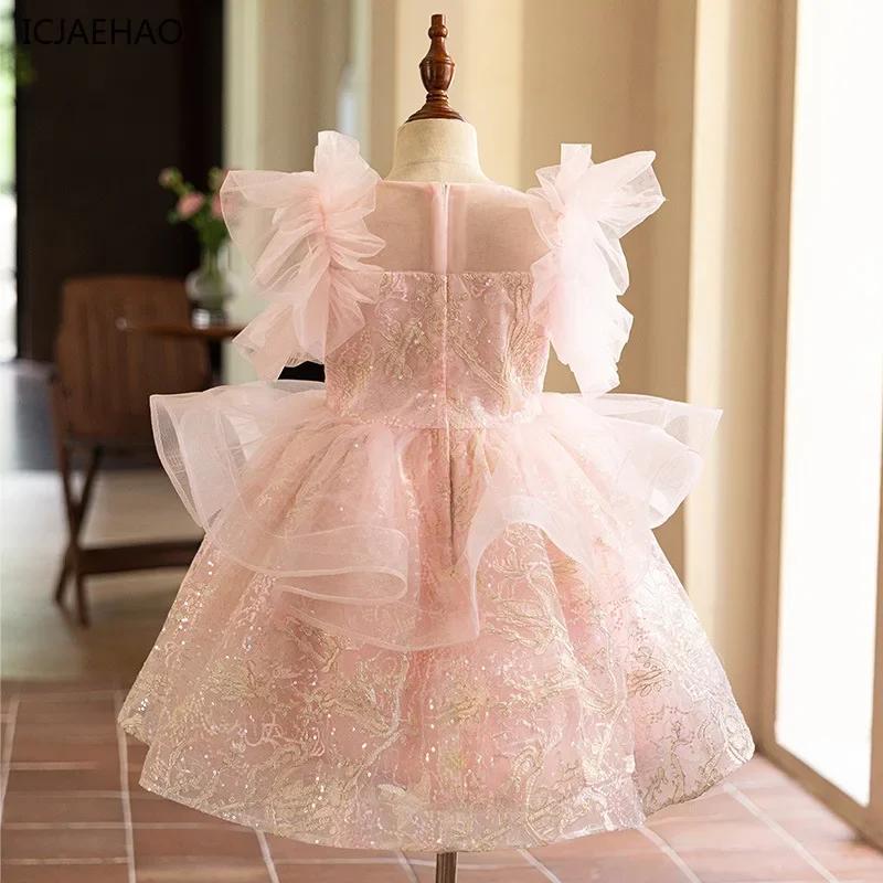Robe de Fille ICJAEHAO 2026, Style Tutu Rose, pour Spectacle de Piano, Fête, Vêtements Élégants, Cos