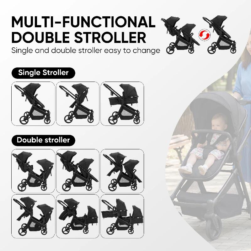 Nouvelle poussette double haute visibilité 2026, poussette portable avec sièges avant et arrière rég