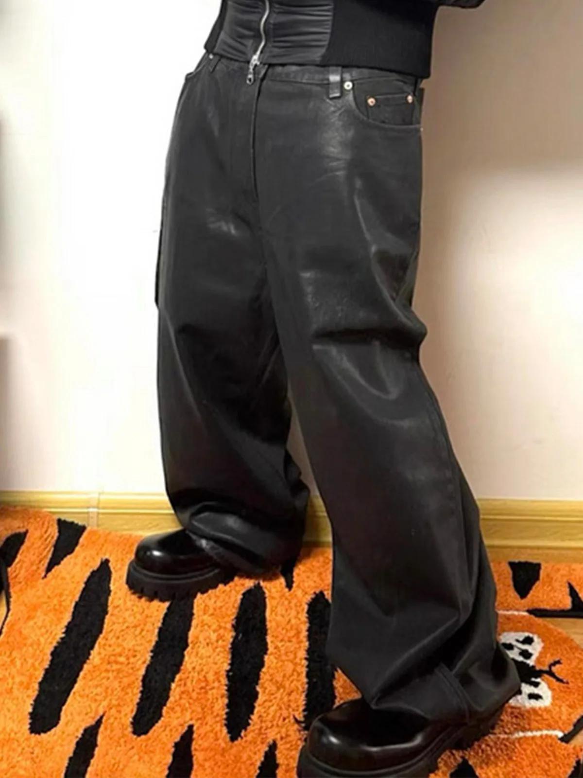 MIJKO hommes jean coton Denim décontracté jambe droite brosse revêtement de cire pantalon noir ZJ086