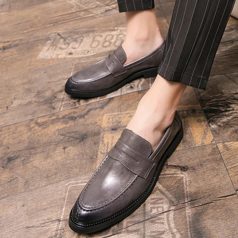 Chaussures habillées pour hommes, mocassins en cuir à enfiler, confortables pour le bureau, chaussur