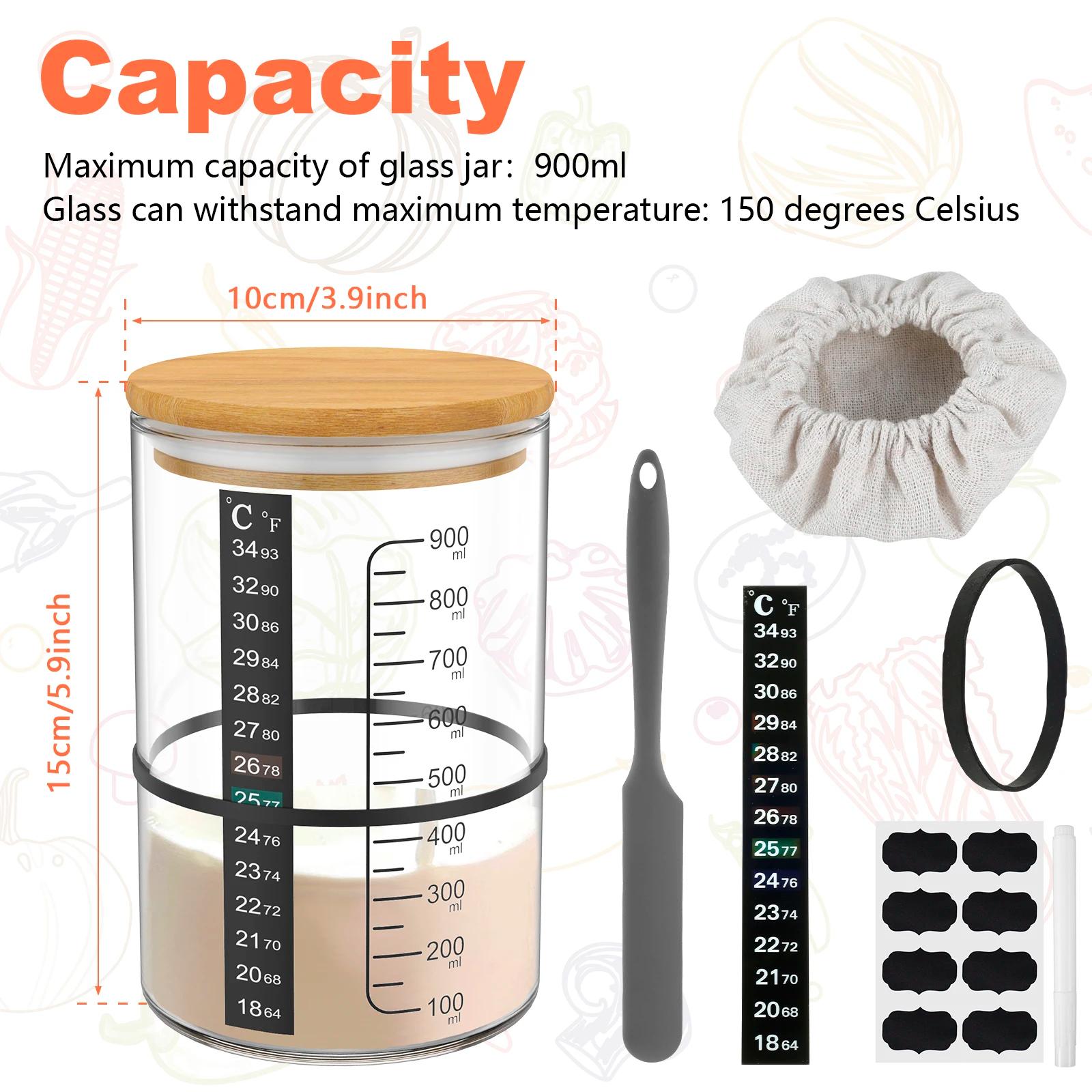 Pot de Fermentation au levain 900ml, récipient de démarrage au levain, pot en verre transparent, fou
