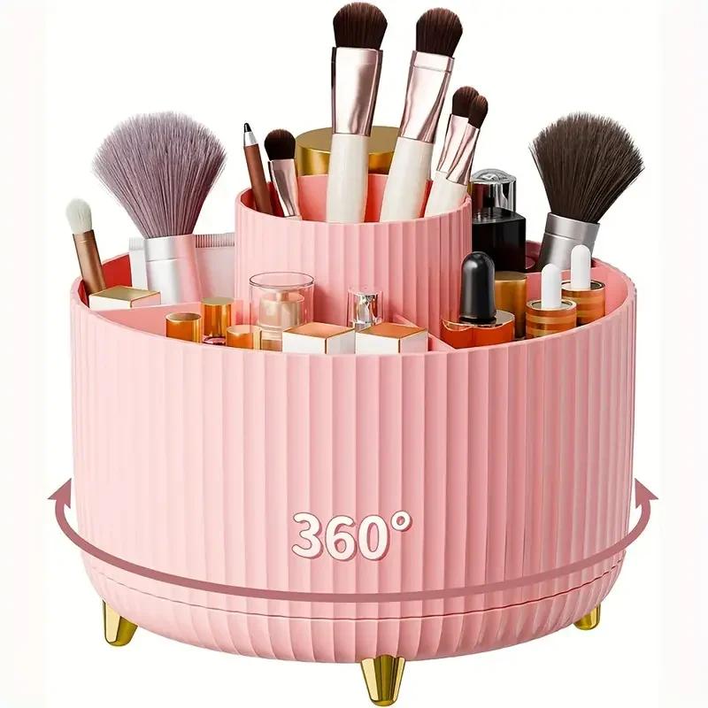 360 °   Boîte de rangement rotative pour outils de maquillage, organisateur de bureau, porte-pinceau