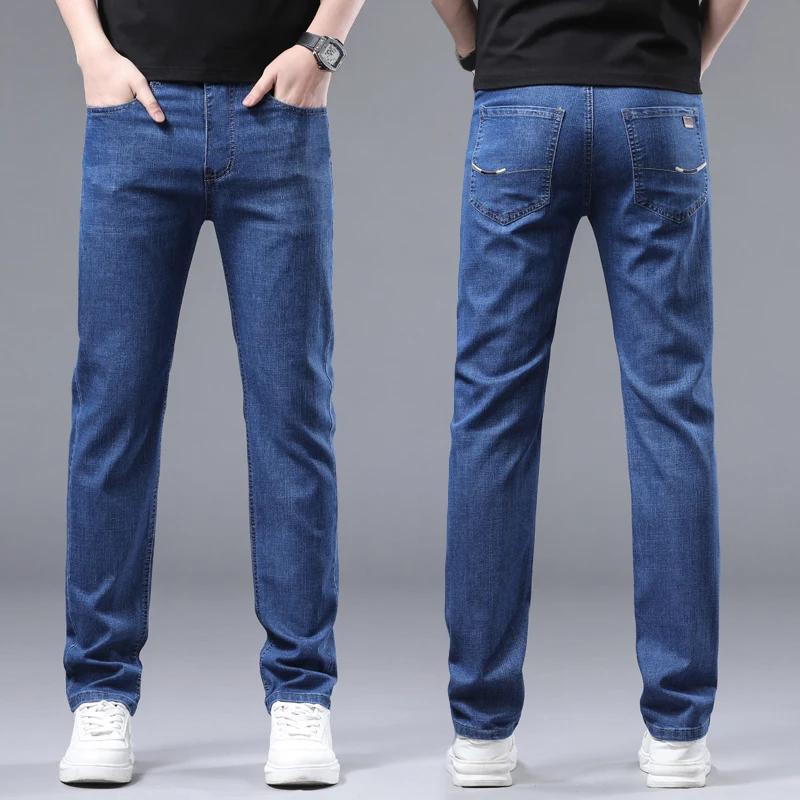 Jeans pour hommes de marque, coupe slim droite, en denim, décontracté chic, extensible, pour usage q