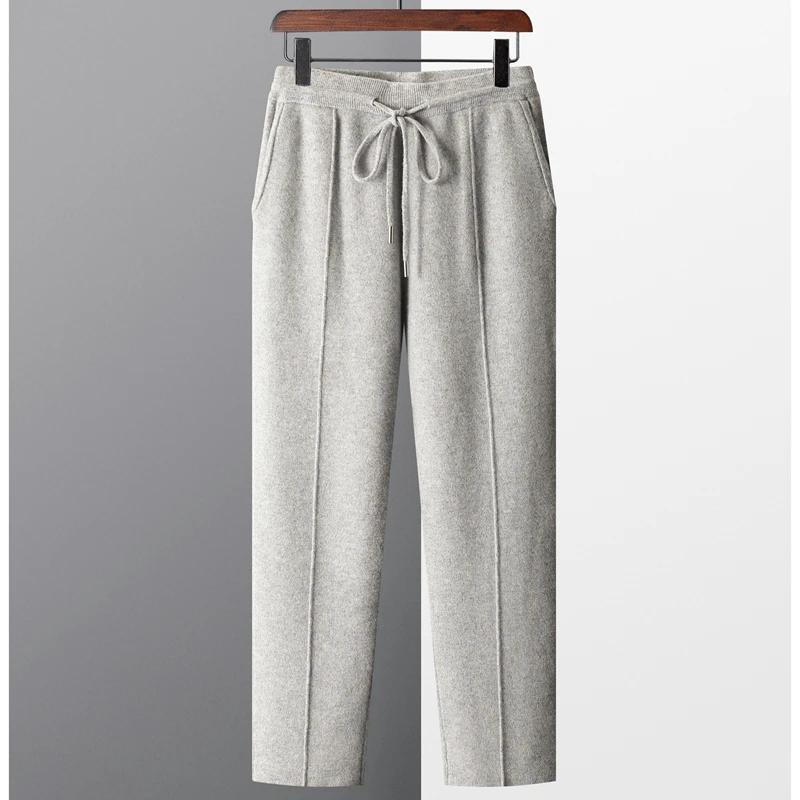 Pantalon en cachemire épais pour hommes, Slim, tricoté, 100% Pure laine, pour garder au chaud, nouve
