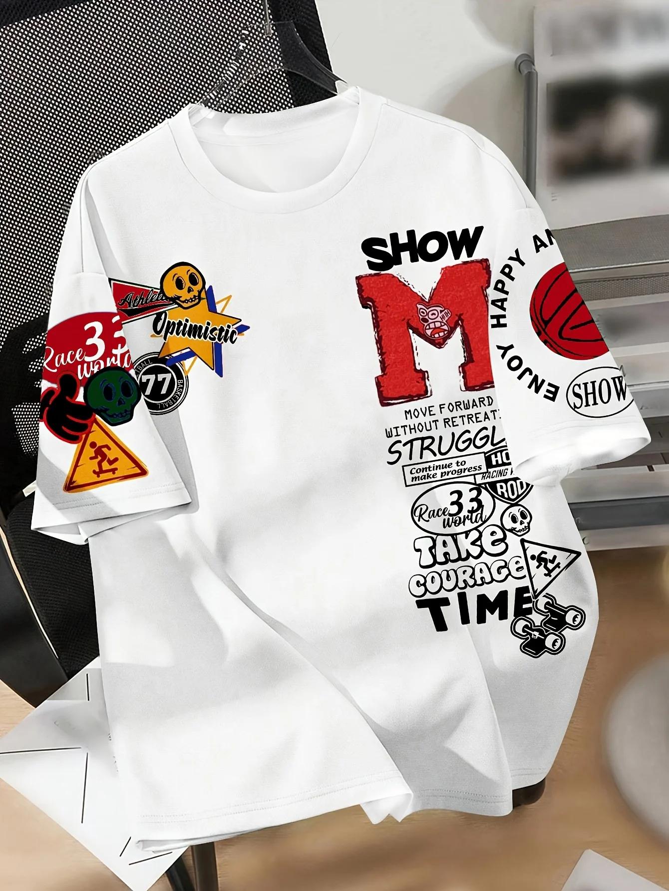 T-shirt col rond micro élastique respirant pour hommes européens et américains, été avec lettres per