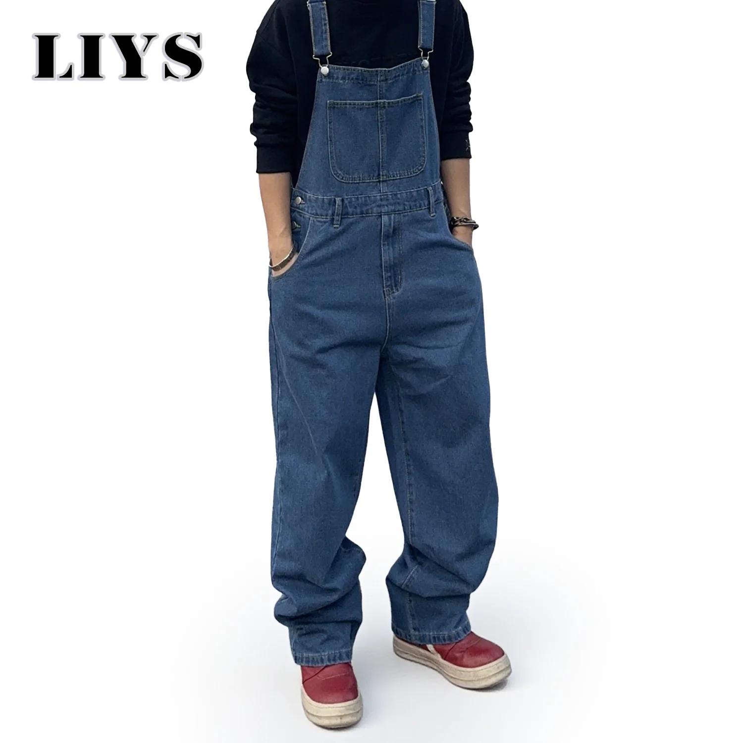Salopette pour hommes Denim bretelles Simple Baggy jean hommes rue décontracté solide taille moyenne