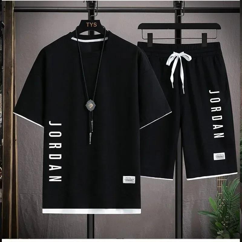 Ensemble de sport pour hommes, t-shirt décontracté imprimé JORDAN + short, ensemble de course à pied