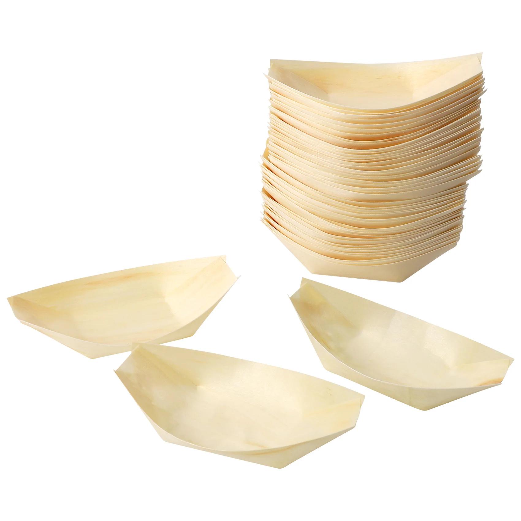 Bols à aliments en bois bionickel able, "bateau", 11 cm x 6.5 cm, 50 pièces