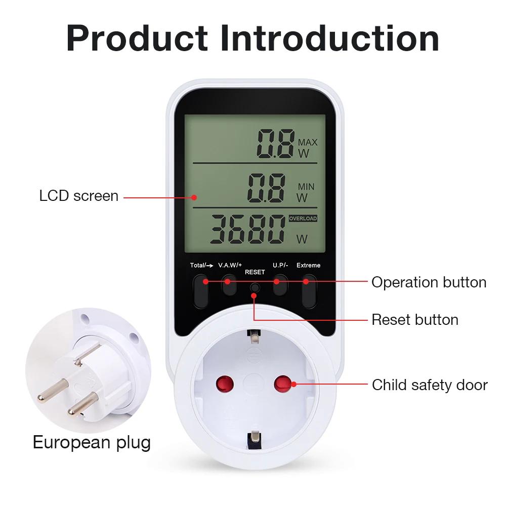 Prise de compteur de puissance ca, affichage LCD, wattmètre, testeur d'énergie, KWH, mesure du conso