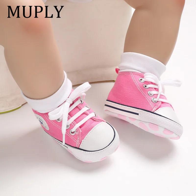 Baskets classiques en toile imprimées étoiles pour bébés, chaussures de premiers pas pour nouveau-né