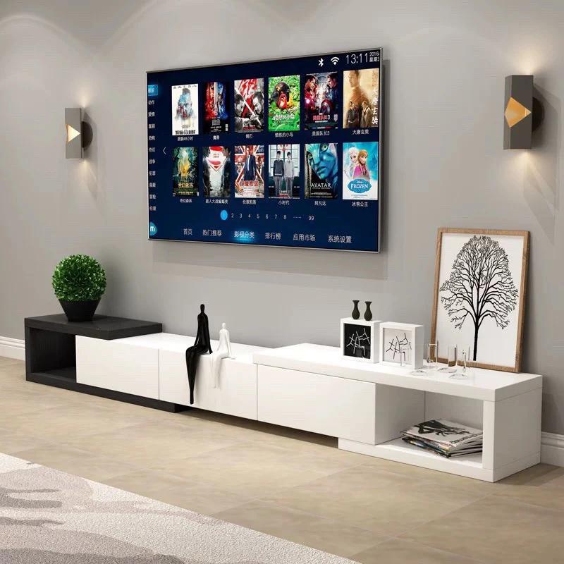 Meuble Tv étroit, Design brillant, en bois Normal, minimaliste, blanc, Meuble Tv moderne nordique, M