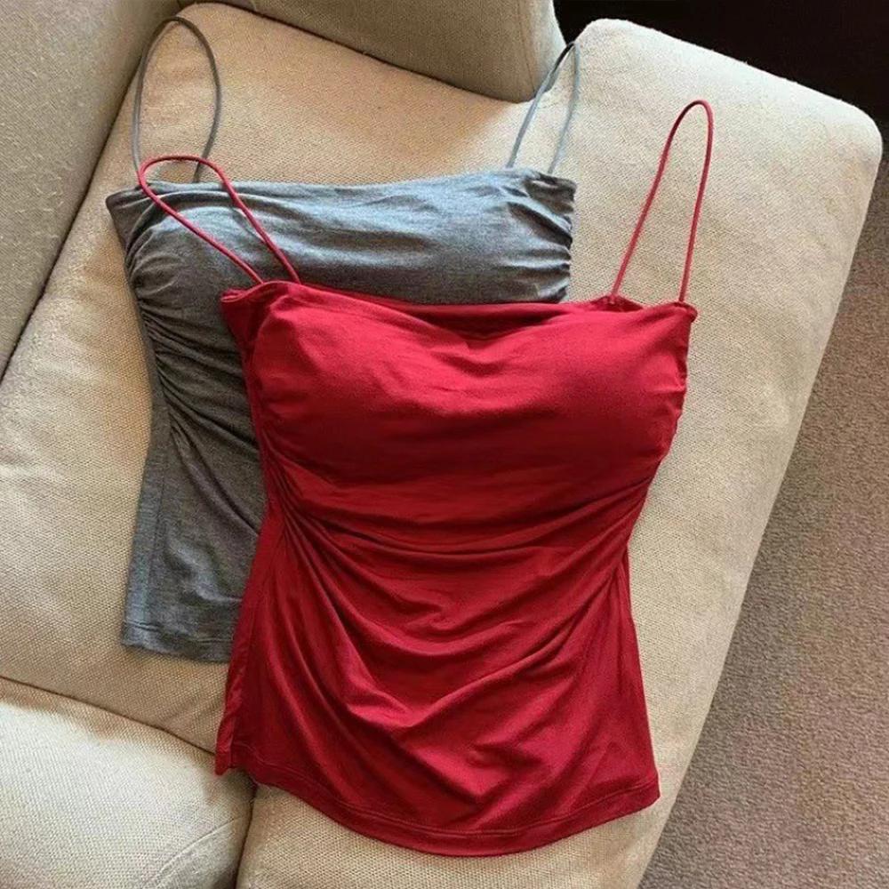 Camisole en émail pour femme, haut court, précieux, document solide, bretelles spaghetti décontracté