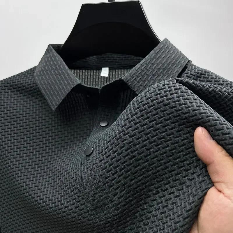 Polo d'été à manches courtes pour hommes, ajouré, en soie glacée, vêtements de marque, respirant, mo